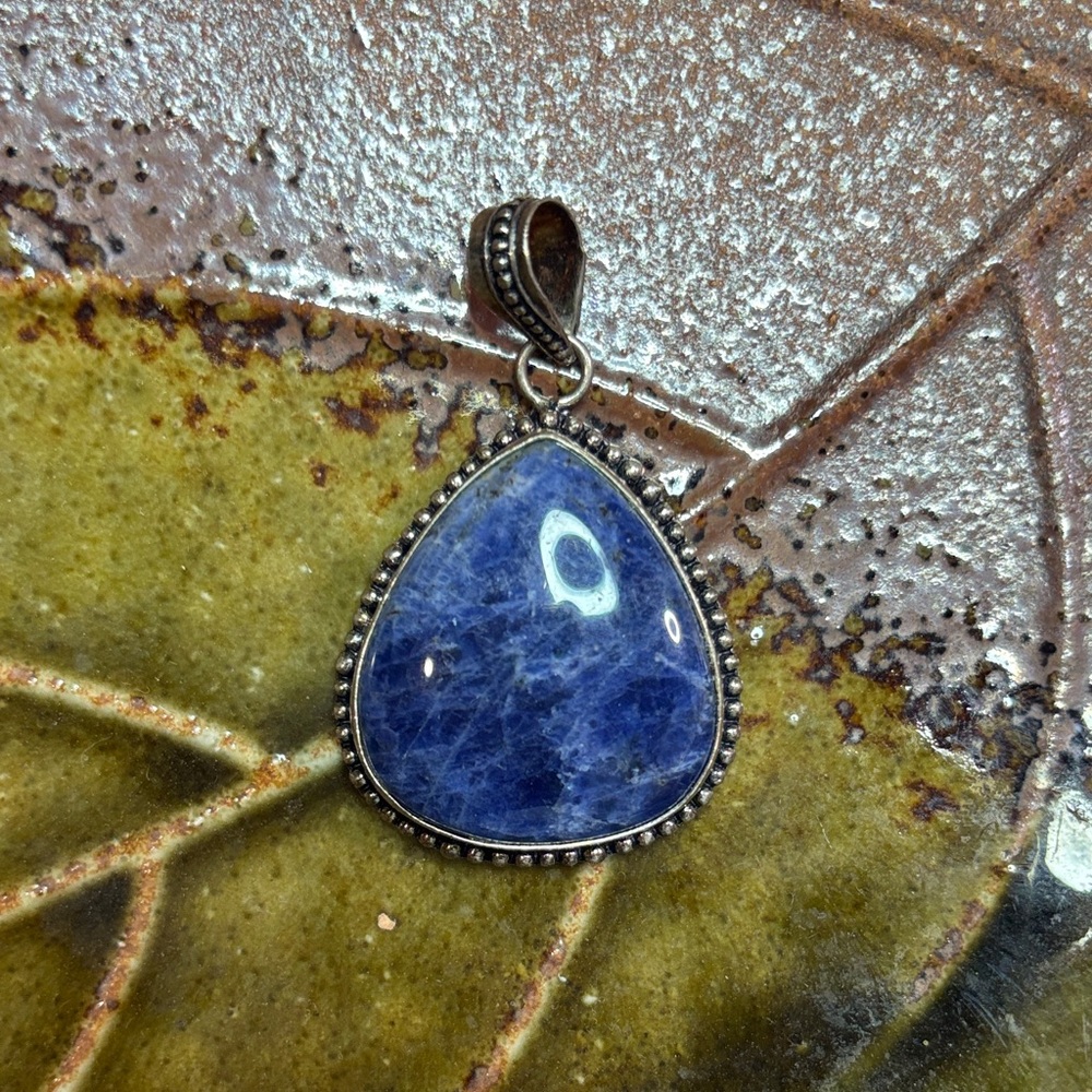 Blue Sodalite Teardrop Pendant in Sterling Silver Silver Setting